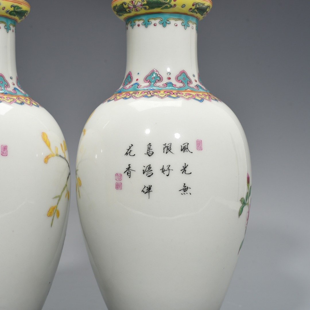 Qing Dynasty Yongzheng enamel vase with flower
