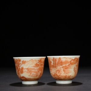 Qing Dynasty Yongzheng alum red landscape cup