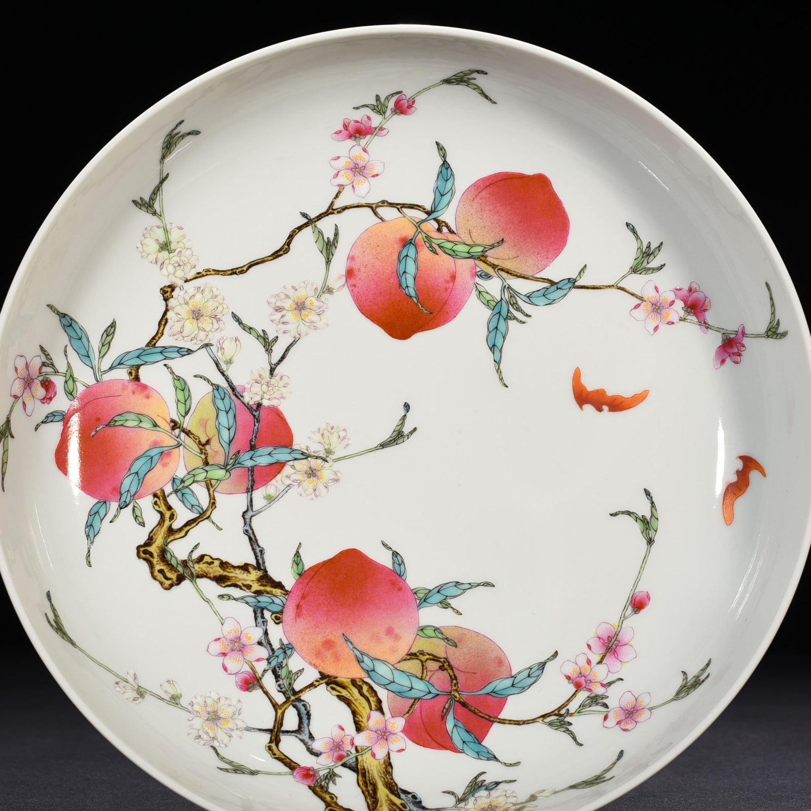 Qing Dynasty Yongzheng famille rose with five blessings nine peaches plate