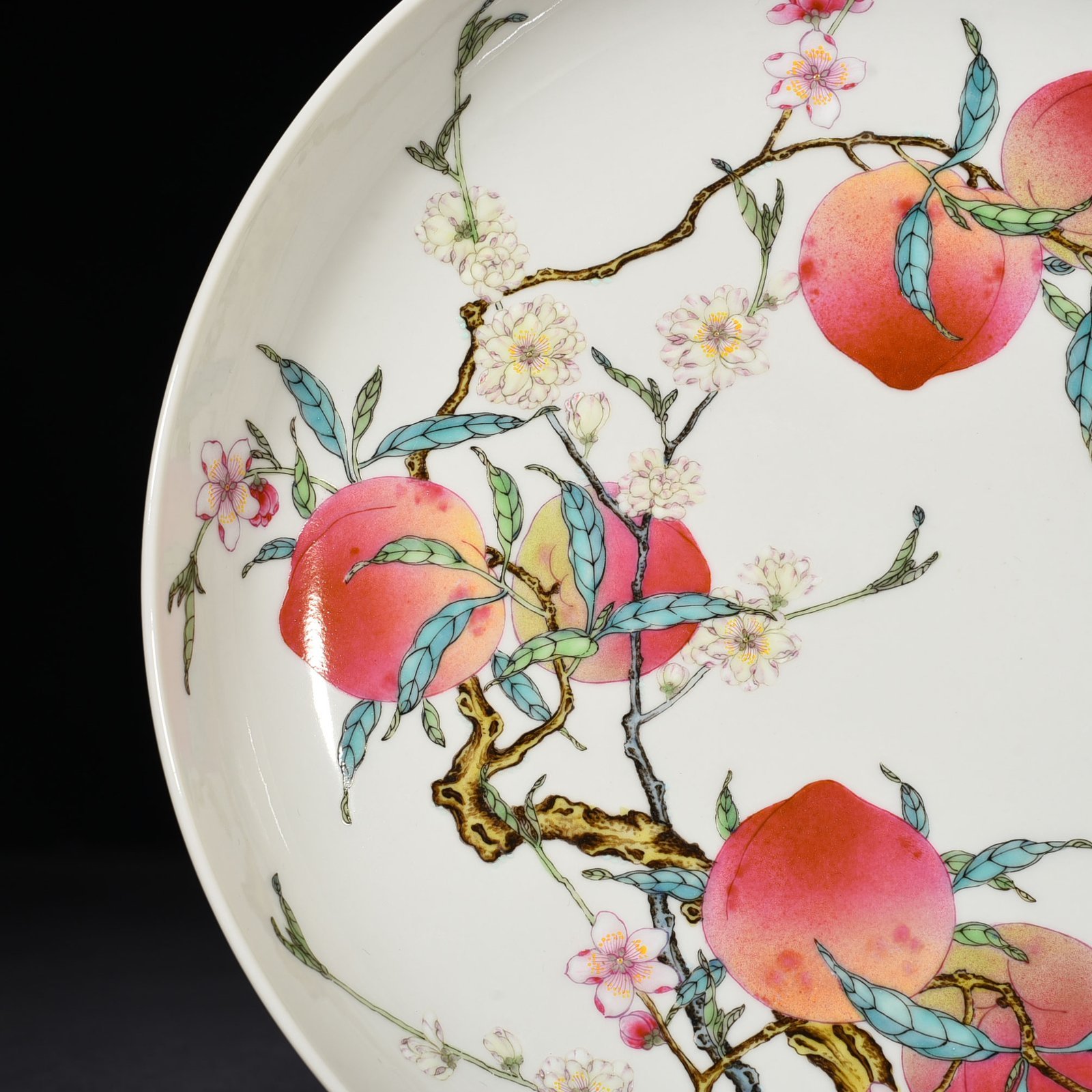 Qing Dynasty Yongzheng famille rose with five blessings nine peaches plate