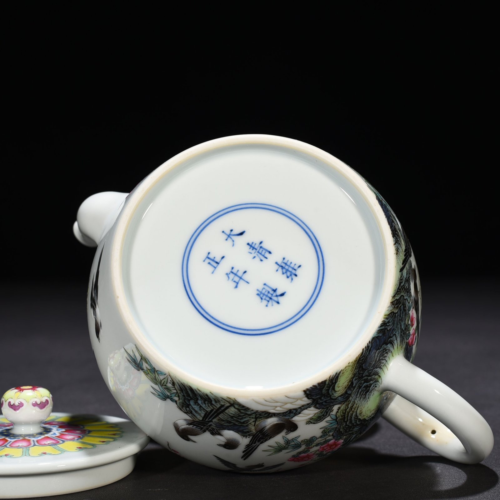 Qing Dynasty Yongzheng pastel teapot with twelve happy birds announcing spring