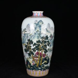Qing Dynasty Yongzheng famille rose landscape plum vase