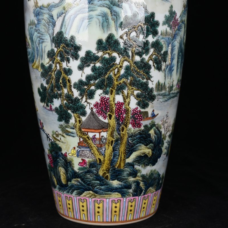 Qing Dynasty Yongzheng famille rose landscape plum vase