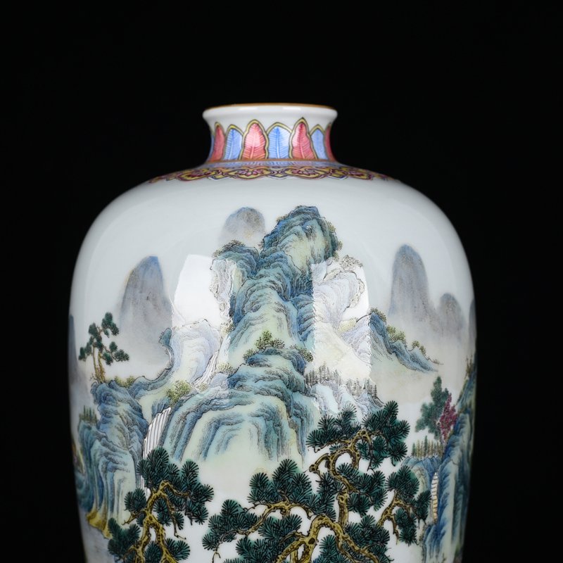 Qing Dynasty Yongzheng famille rose landscape plum vase