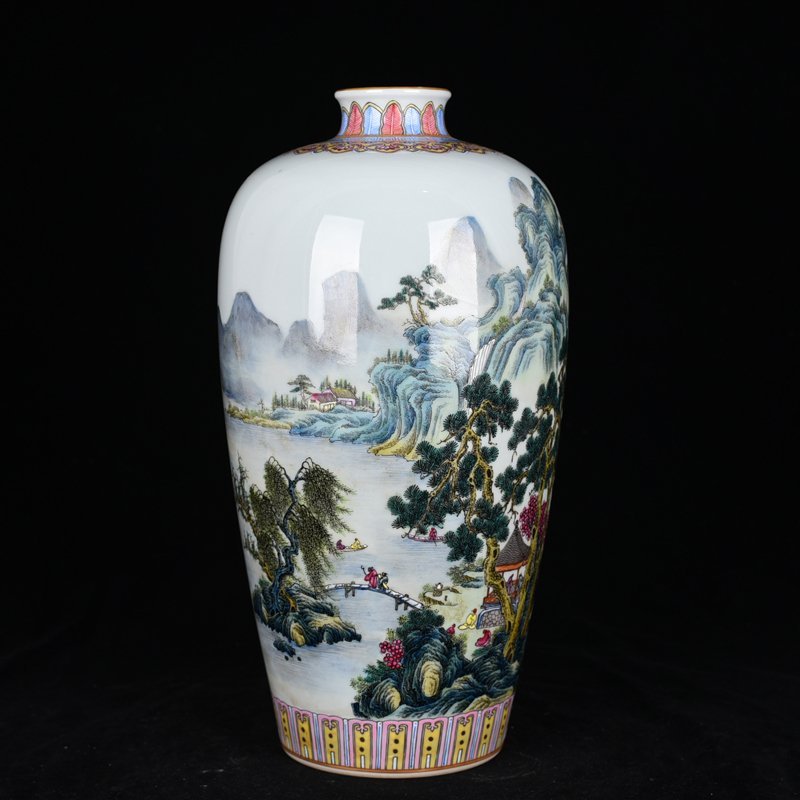 Qing Dynasty Yongzheng famille rose landscape plum vase