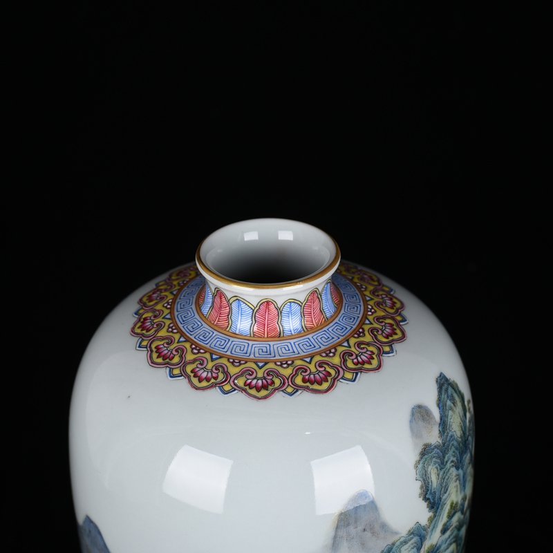 Qing Dynasty Yongzheng famille rose landscape plum vase