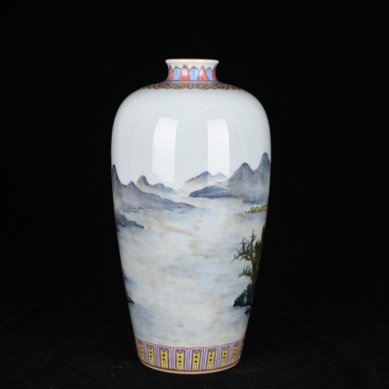 Qing Dynasty Yongzheng famille rose landscape plum vase