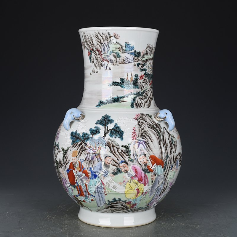 Qing Dynasty Yongzheng pastel Yaochi longevity figure vase