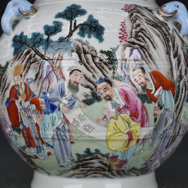 Qing Dynasty Yongzheng pastel Yaochi longevity figure vase