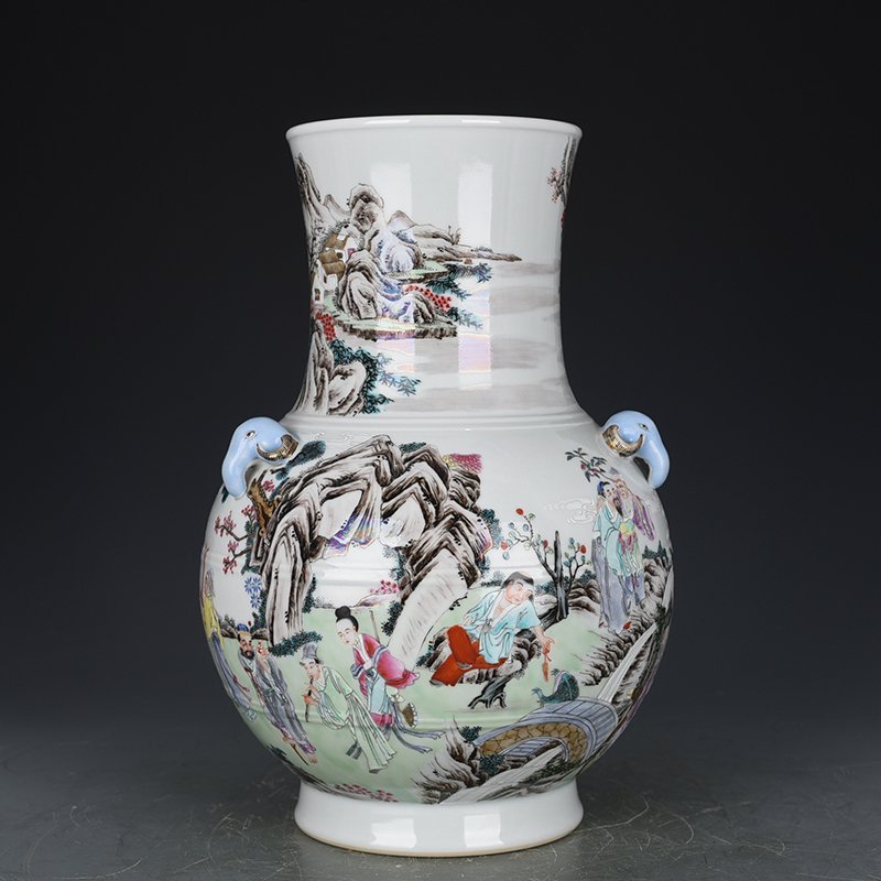 Qing Dynasty Yongzheng pastel Yaochi longevity figure vase