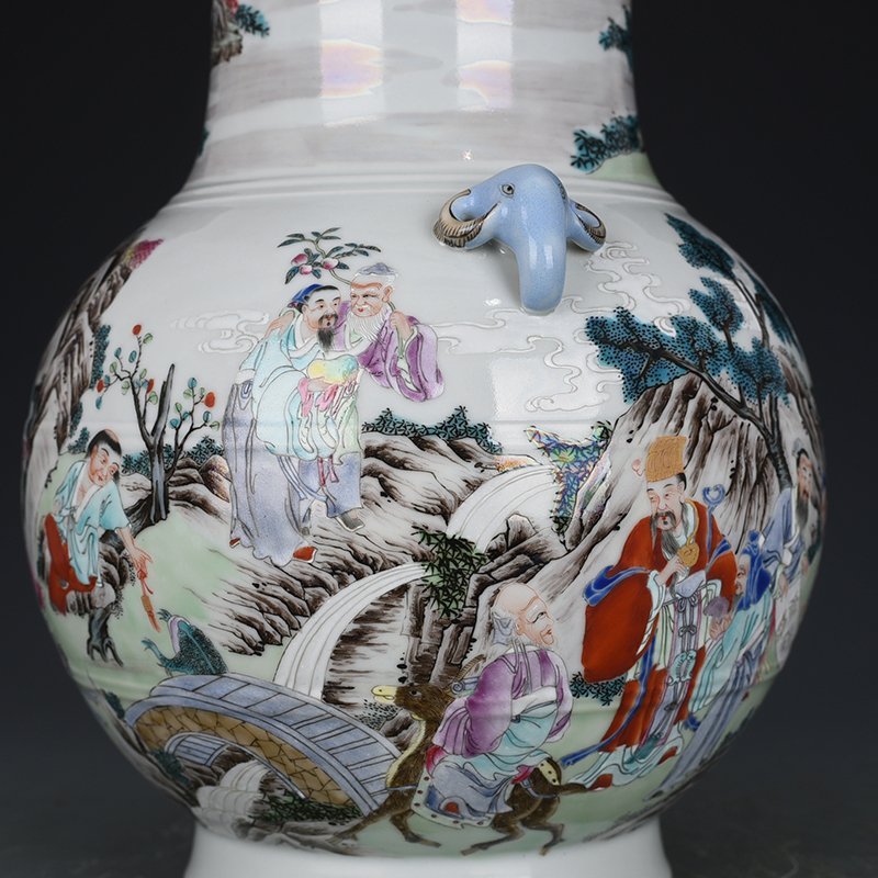 Qing Dynasty Yongzheng pastel Yaochi longevity figure vase