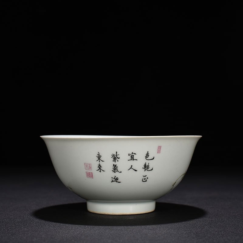 Qing Dynasty Yongzheng pastel wisteria flower and bird pattern bowl