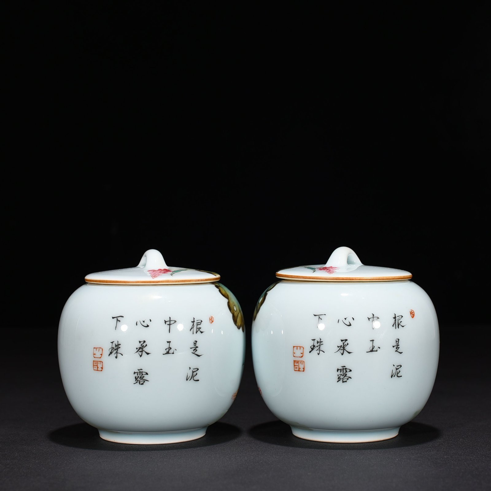 Qing Dynasty Yongzheng pastel lotus pond flower and bird pattern tea jar with lid jar