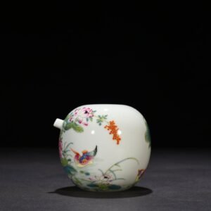 Qing Dynasty Yongzheng famille rose lotus pond inkstone with mandarin duck water droplets