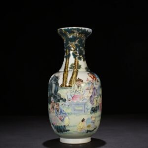 Qing Dynasty Yongzheng famille rose Xiangshan Nine Elders figure vase