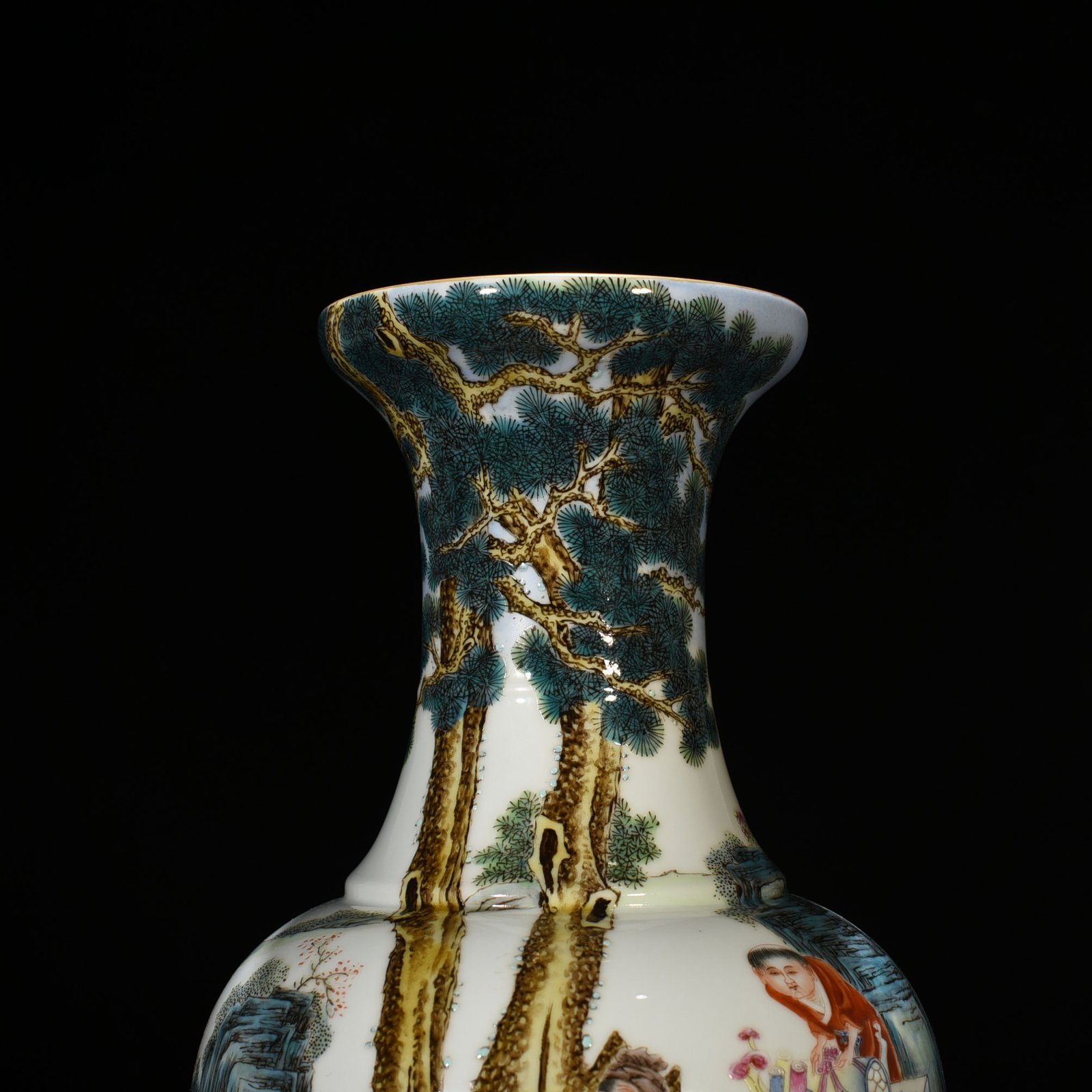 Qing Dynasty Yongzheng famille rose Xiangshan Nine Elders figure vase