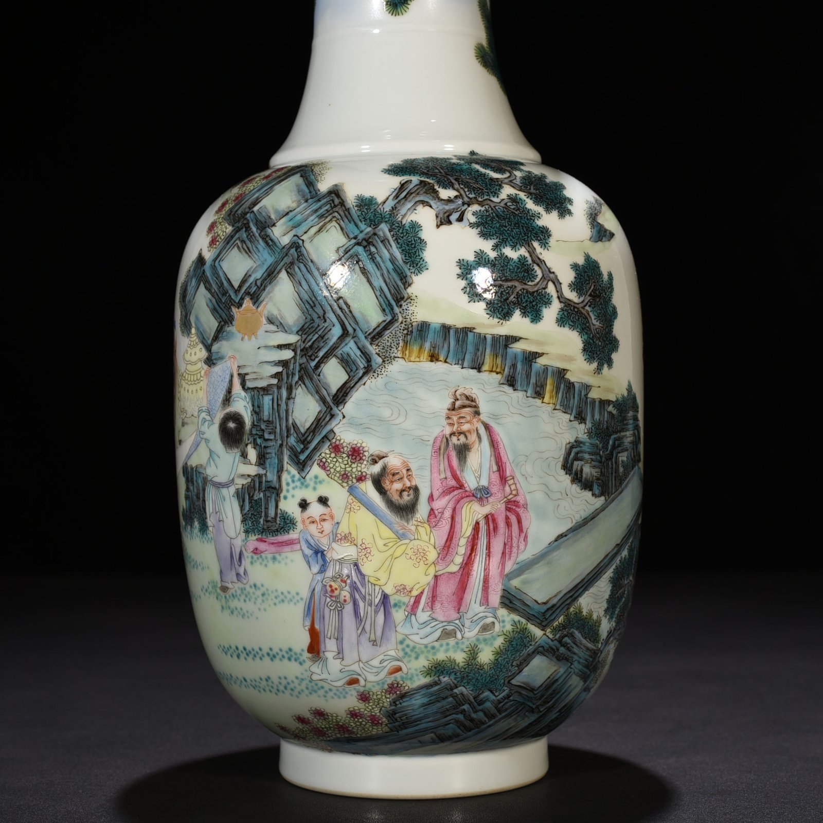 Qing Dynasty Yongzheng famille rose Xiangshan Nine Elders figure vase
