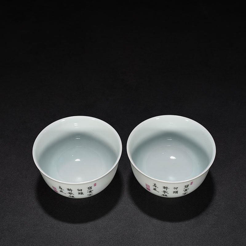 Qing Dynasty Yongzheng pastel cup with herons flowers
