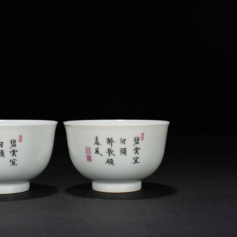 Qing Dynasty Yongzheng pastel cup with herons flowers