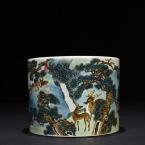 Qing Dynasty Yongzheng Pastel Deer and Crane Tongchun Pen Holder