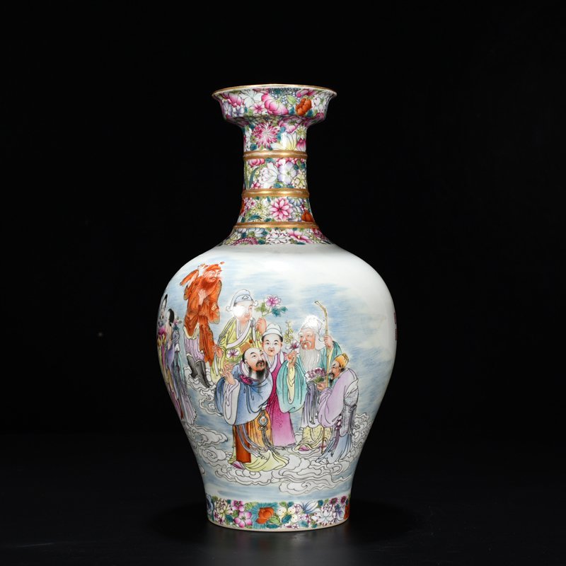 Qing Dynasty Yongzheng Ten Thousand Flowers Pastel Twelve Flower Gods Figure Vase
