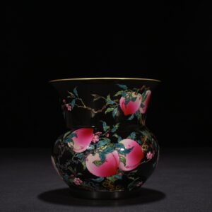 Qing Dynasty Yongzheng black ground pastel five blessings and nine peach patterns slag bucket
