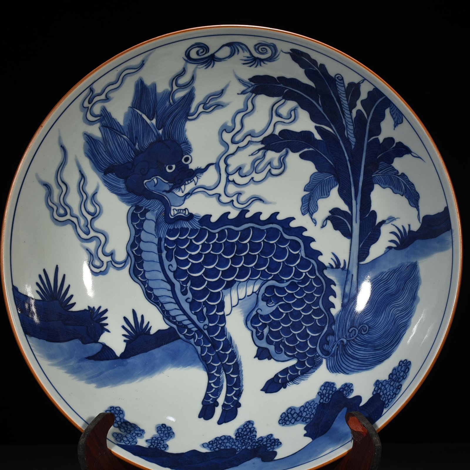 Qing Dynasty Shunzhi Yutang fine blue and white banana bowl