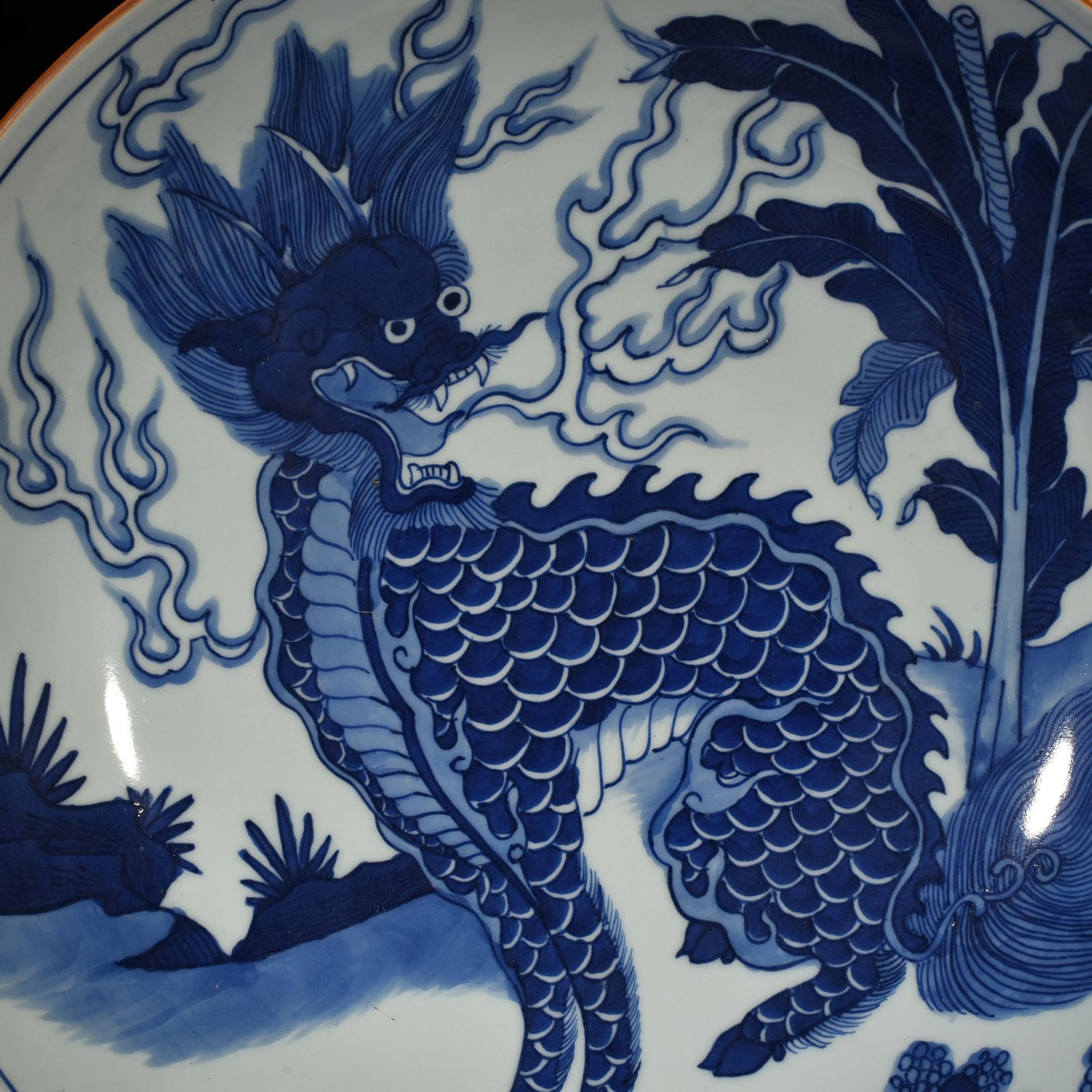 Qing Dynasty Shunzhi Yutang fine blue and white banana bowl