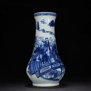 Qing Dynasty Shunzhi blue and white straight-neck vase