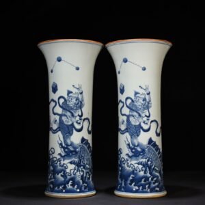 Qing Dynasty Shunzhi blue and white Oi Xing dou figure pattern flower goblet