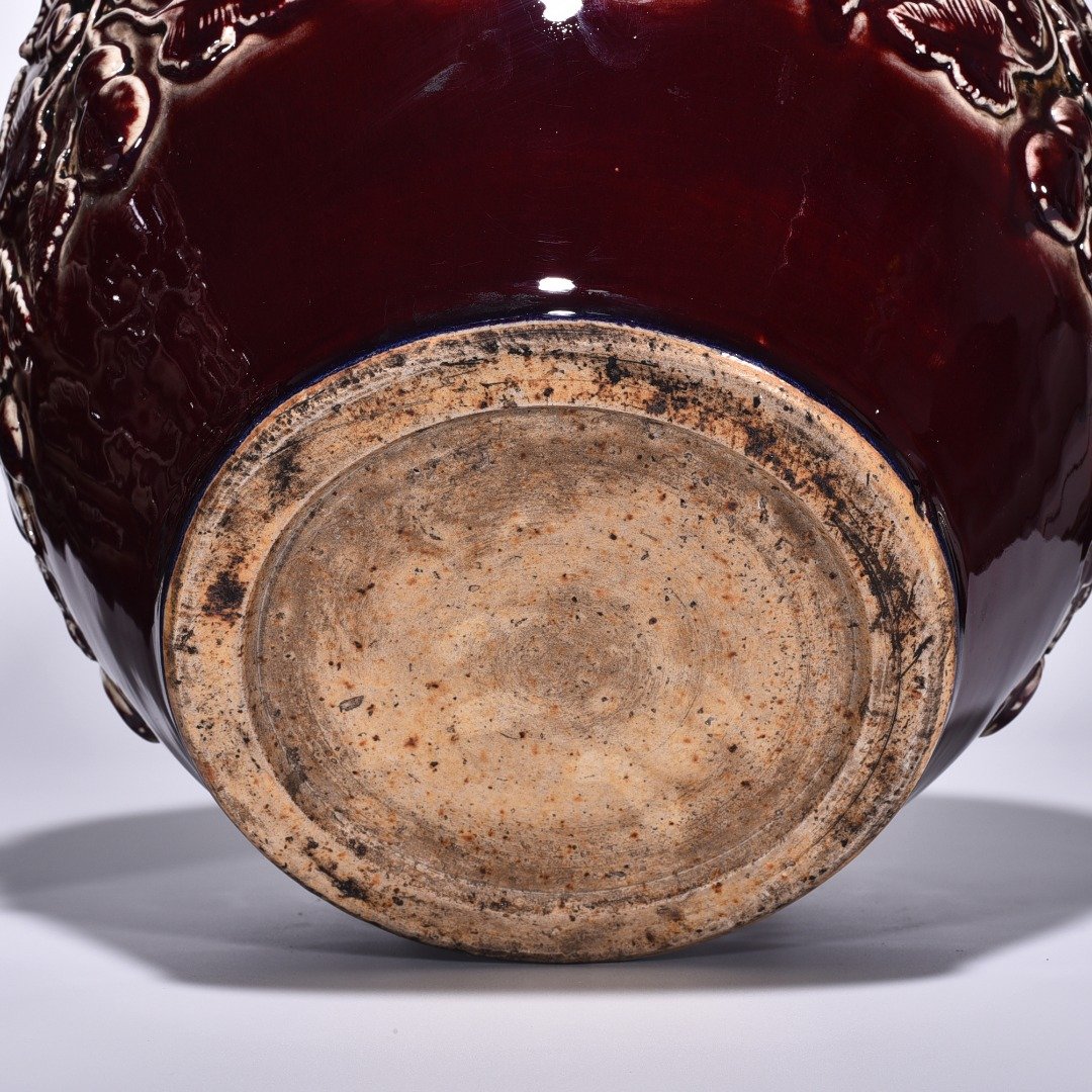 Yuan Dynasty red glaze plastic Fushou Bandai lid jar