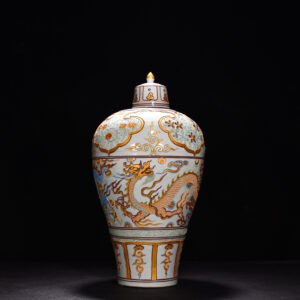 Yuan Dynasty painted plum vase with gold dragon pattern and lid