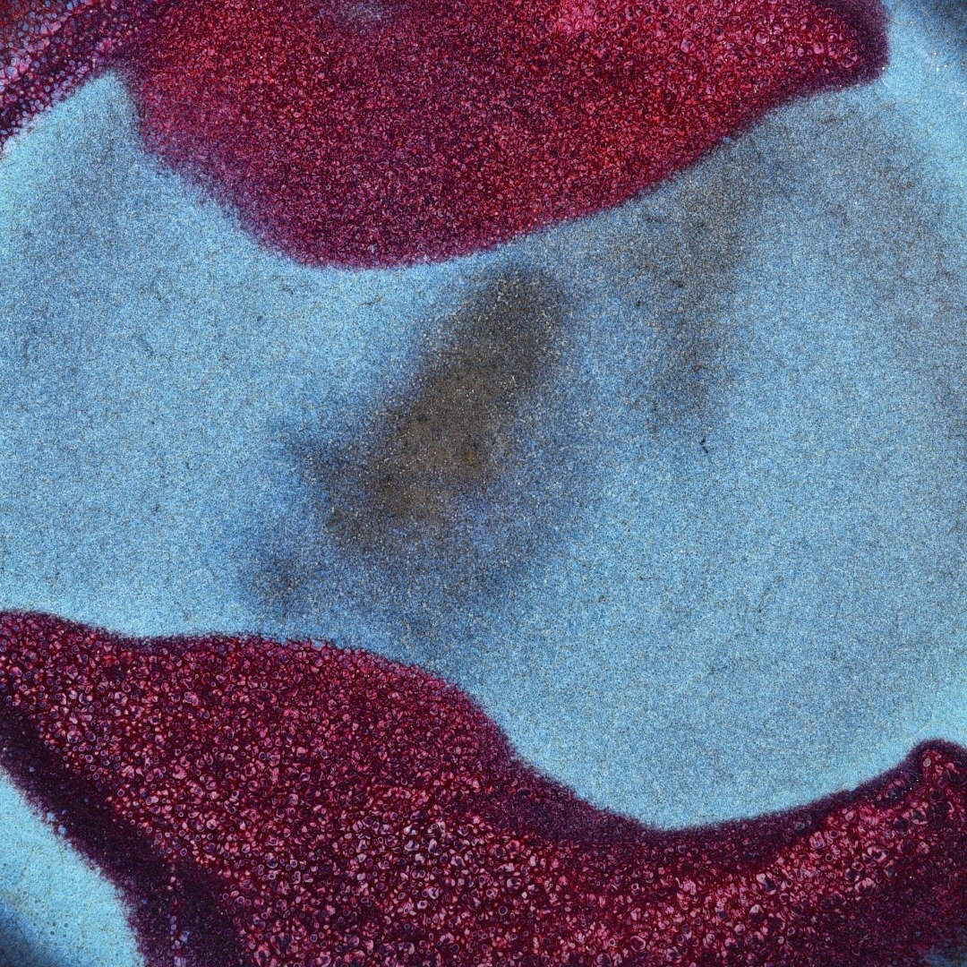 Yuan Dynasty kiln obsidian rose red and blue glaze double fish folding plate