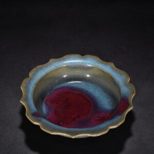Yuan Dynasty kiln obsidian rose red and blue glaze rhombus washer