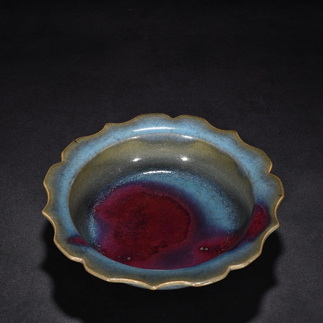 Yuan Dynasty kiln obsidian rose red and blue glaze rhombus washer