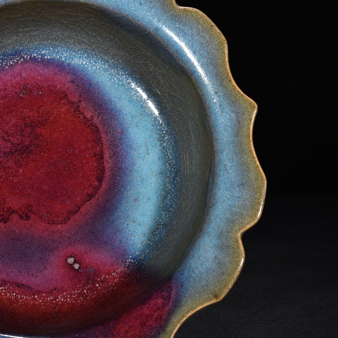 Yuan Dynasty kiln obsidian rose red and blue glaze rhombus washer