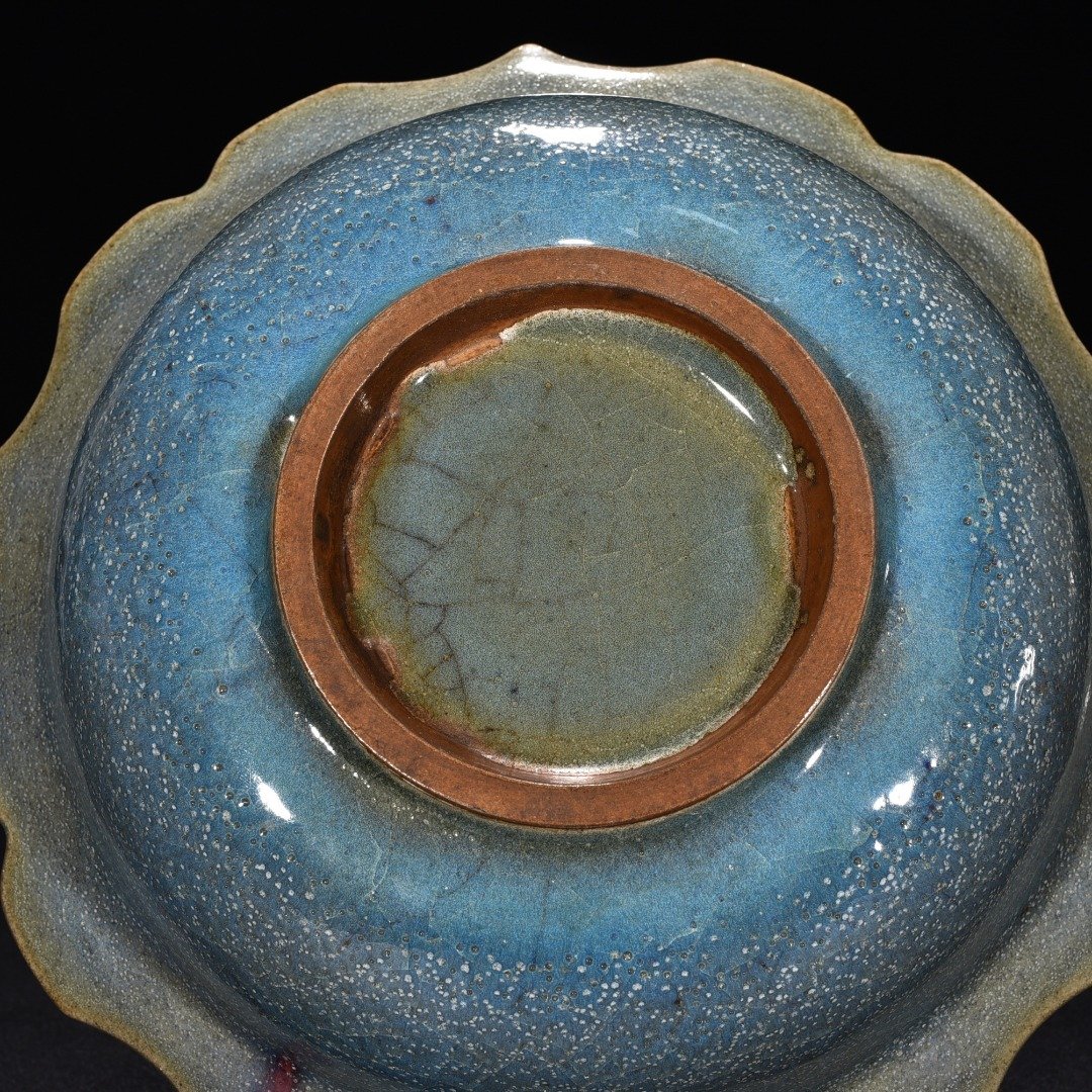 Yuan Dynasty kiln obsidian rose red and blue glaze rhombus washer