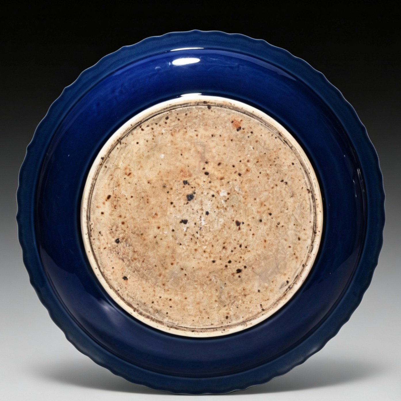 Yuan Dynasty blue glaze blank engraved cloud and dragon pattern rhombus edge folding plate