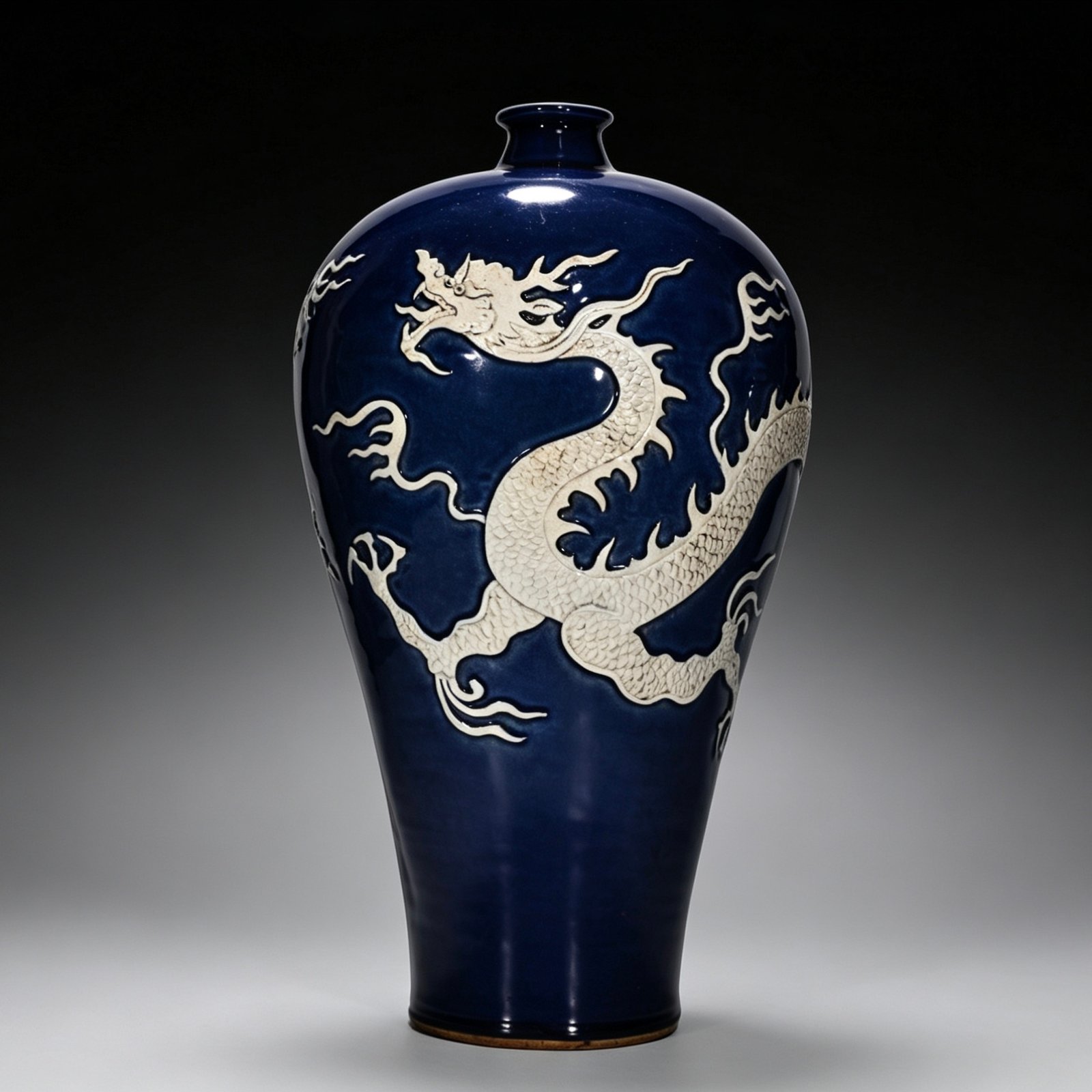 Yuan Dynasty blue Ji blue glaze white plum vase engraved with cloud and dragon pattern