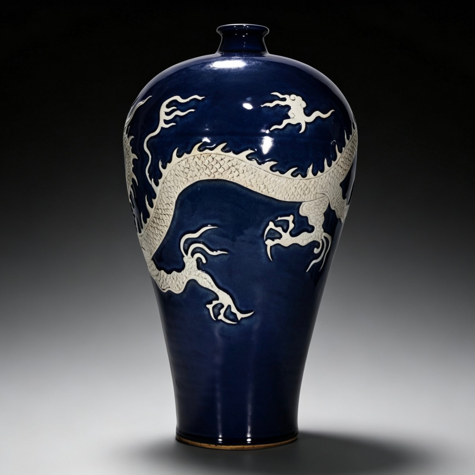 Yuan Dynasty blue Ji blue glaze white plum vase engraved with cloud and dragon pattern