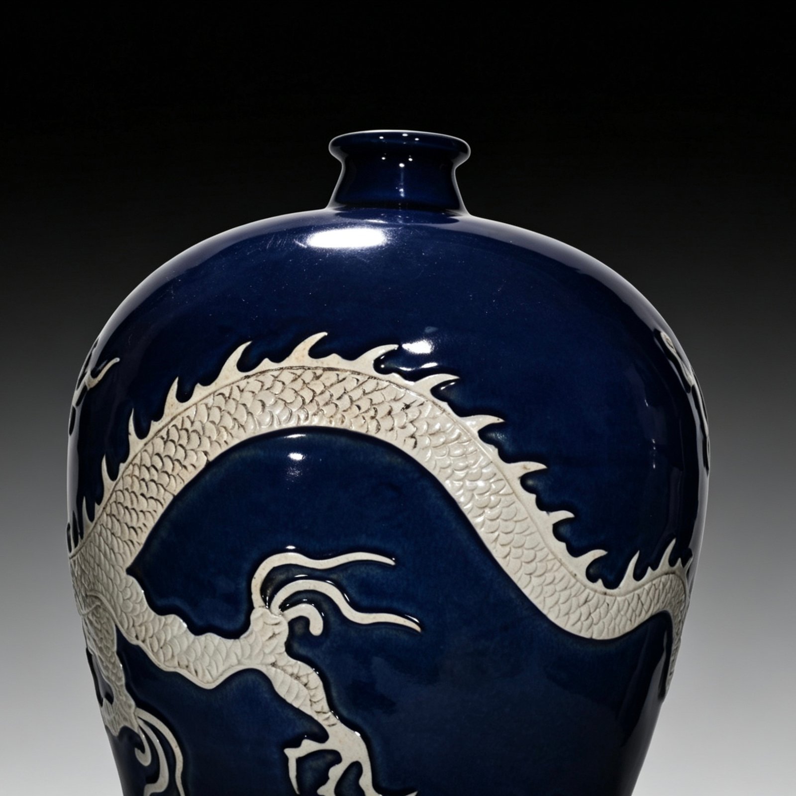 Yuan Dynasty blue Ji blue glaze white plum vase engraved with cloud and dragon pattern