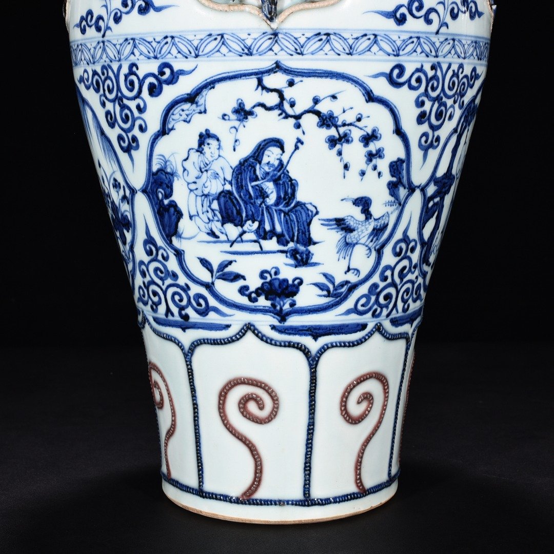 Yuan Dynasty blue and white underglaze red stenciled plum vase