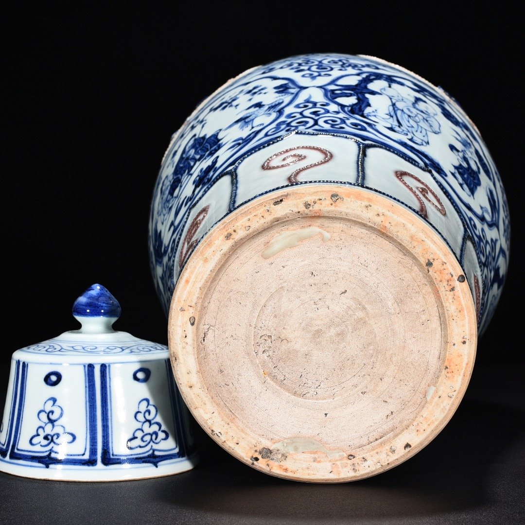 Yuan Dynasty blue and white underglaze red stenciled plum vase