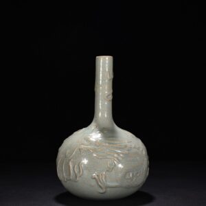 Song Dynasty Ru kiln azure glaze bottle with cloud and dragon pattern