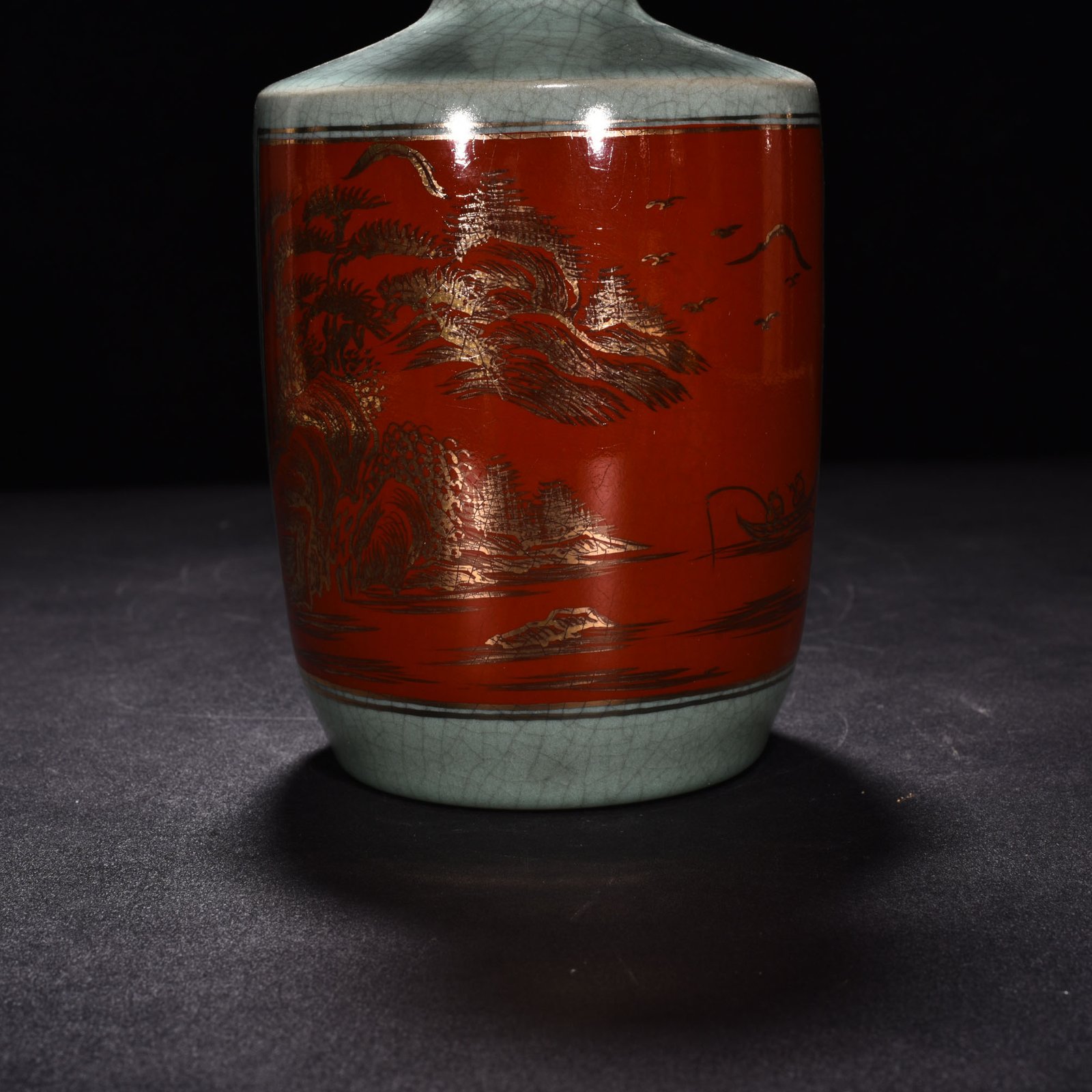 Song Dynasty Ru kiln azure glaze plate mouth paper vase