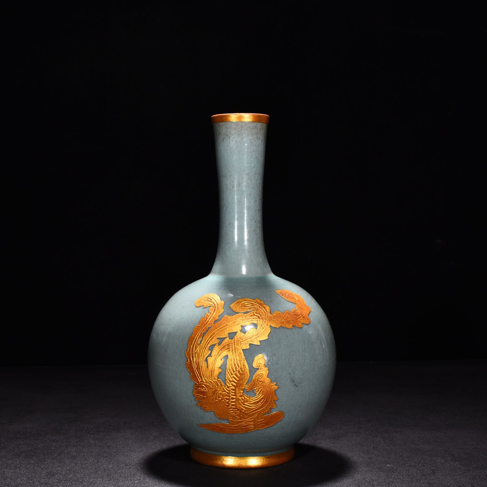 Song Dynasty Ru Kiln azure glaze gilt bile vase