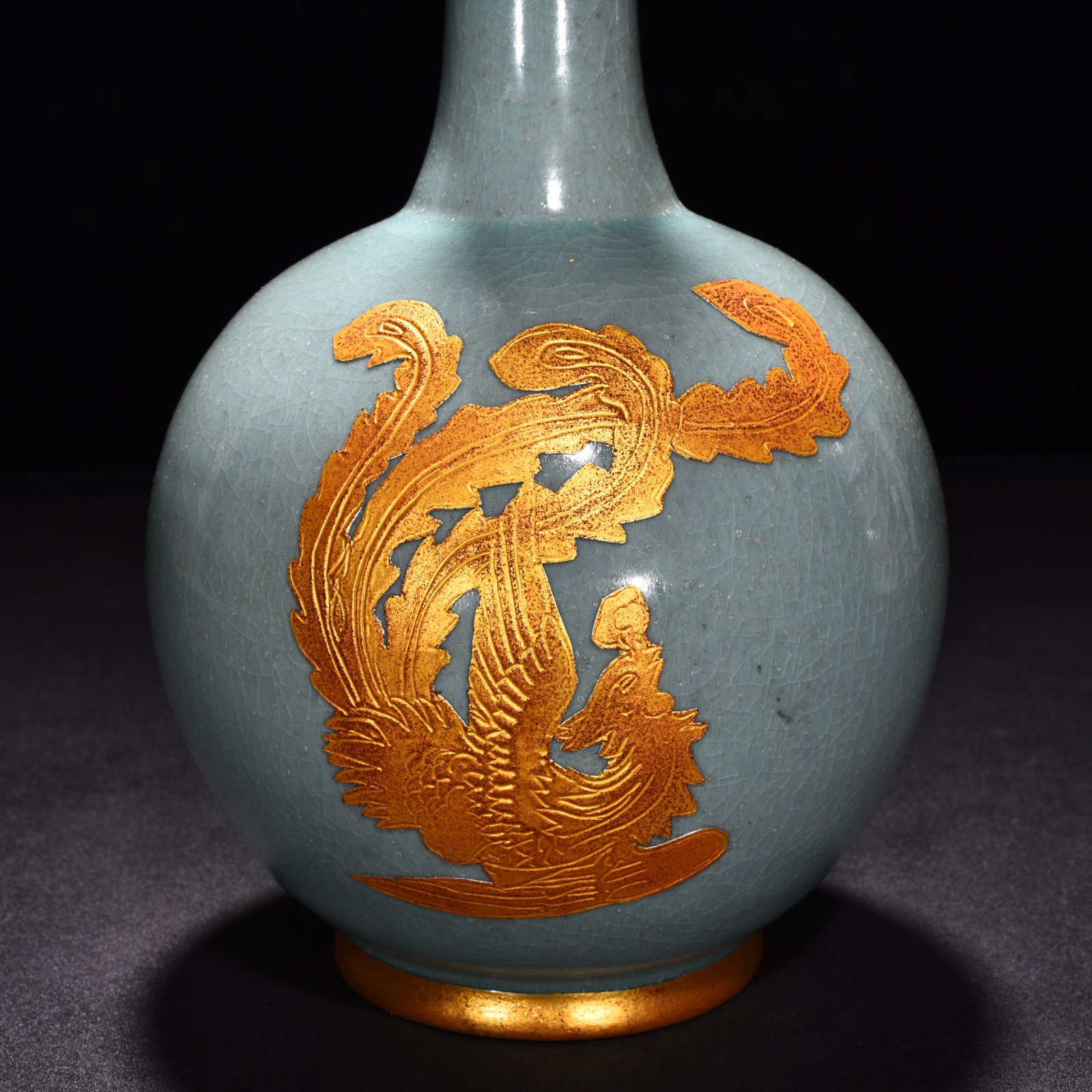 Song Dynasty Ru Kiln azure glaze gilt bile vase