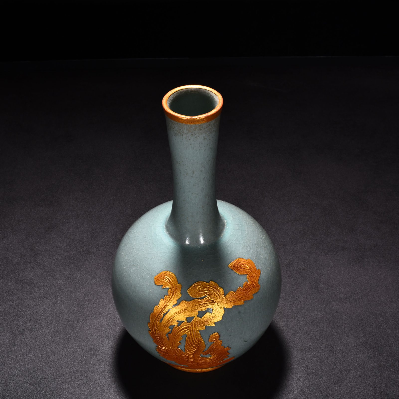 Song Dynasty Ru Kiln azure glaze gilt bile vase