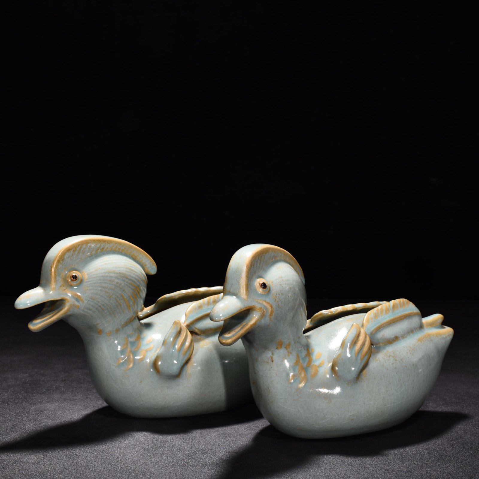 Song Dynasty Ru Kiln azure glaze mandarin duck statue