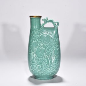 Song Dynasty official green Dingying play pattern leather bag flat pot